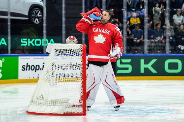 260521 Cam Talbot of Canada during the 2026 IIHF Ice hockey, Eishockey World Championship, WM, Weltmeisterschaft between Canada and Norway on May 21, 2026 in Fribourg. Photo: Jesper Zerman BILDBYRAN kod JZ JZ0724 ishockey ice hockey ishockey-vm 2026 vm 2026 iihf world championship kanada canada norge norway canada kanada bbeng norge norway Copyright: JESPERxZERMAN BB260521JZ062