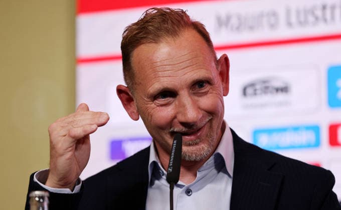 Trainer Mauro Lustrinelli PK Pressekonferenz zur Vorstellung des neuen Cheftrainers Fußball Fussball Bundesliga Herren DFL Saison 2025 2026 21.05.2026 1.FC Union Berlin FCU DFL regulations prohibit any use of photographs as image sequences and or quasi-video.