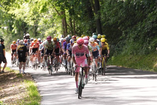 Portugal™s Afonso Oliveira Eulalio of Bahrain Victorious (Pink jersey) during Stage 12 of the Giro d™Italia, from Imperia to Novi Ligure, Italy, Thursday, May 21, 2026.  Copyright: xMarcoxAlpozzi LaPressex