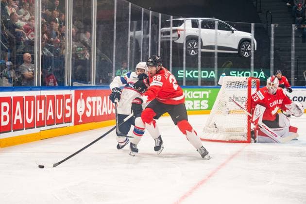 FRIBOURG, FRIBOURG - MAY 21: Eskild Bakke Olsen of Norway during the 2026 IIHF World Championship, WM, Weltmeisterschaft Preliminary Round Group B match between Canada and Norway at BCF Arena on May 21, 2026 in Fribourg, Fribourg, Switzerland. Copyright: xLivioxBaeriswylx xSPPx Sportspressphoto_SPR151124
