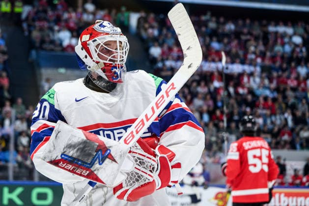 260521 Goaltender Tobias Normann of Norway during the 2026 IIHF Ice hockey, Eishockey World Championship, WM, Weltmeisterschaft between Canada and Norway on May 21, 2026 in Fribourg. Photo: Jesper Zerman BILDBYRAN kod JZ JZ0724 ishockey ice hockey ishockey-vm 2026 vm 2026 iihf world championship kanada canada norge norway canada kanada bbeng norge norway Copyright: JESPERxZERMAN BB260521JZ083