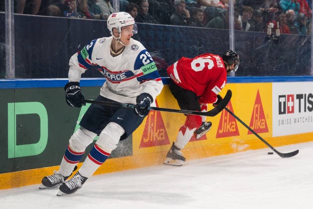 FRIBOURG, FRIBOURG - MAY 21: Kristian Ostby of Norway reacts after delivering a check on Connor Brown of Canada during the 2026 IIHF World Championship, WM, Weltmeisterschaft Preliminary Round Group B match between Canada and Norway at BCF Arena on May 21, 2026 in Fribourg, Fribourg, Switzerland. Copyright: xLivioxBaeriswylx xSPPx Sportspressphoto_SPR151128
