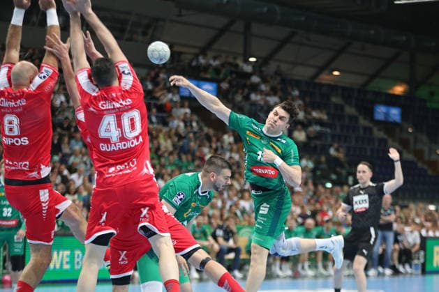 Handball DAIKIN HBL, SC DHfK Leipzig - MT Melsungen; 21.05.2026 Matej Klima (13, SC DHfK Leipzig) wirft. Handball, DAIKIN HBL, 1. Bundesliga, Saison 2025 2026, 32. Spieltag: SC DHfK Leipzig vs. MT Melsungen am 21.05.2026 in der Quarterback Immobilien Arena Leipzig. Copyright: xBEAUTIFULxSPORTS JanxKaeferx