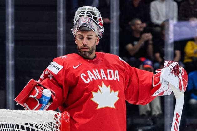 260521 Cam Talbot of Canada during the 2026 IIHF Ice hockey, Eishockey World Championship, WM, Weltmeisterschaft between Canada and Norway on May 21, 2026 in Fribourg. Photo: Jesper Zerman BILDBYRAN kod JZ JZ0724 ishockey ice hockey ishockey-vm 2026 vm 2026 iihf world championship kanada canada norge norway bbeng Copyright: JESPERxZERMAN BB260521JZ111