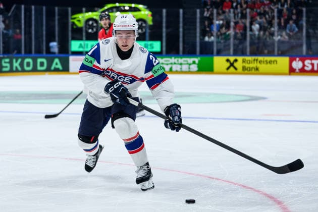 260521 Mikkel Eriksen of Norway during the 2026 IIHF Ice hockey, Eishockey World Championship, WM, Weltmeisterschaft between Canada and Norway on May 21, 2026 in Fribourg. Photo: Jesper Zerman BILDBYRAN kod JZ JZ0724 ishockey ice hockey ishockey-vm 2026 vm 2026 iihf world championship kanada canada norge norway bbeng Copyright: JESPERxZERMAN BB260521JZ134