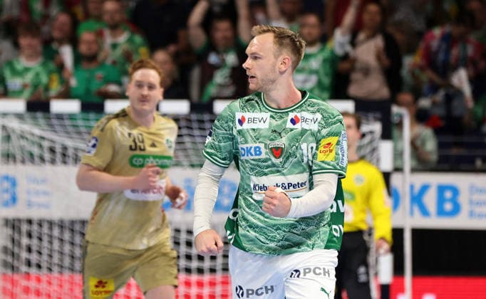 Mathias Gidsel jubelt nach Freude Emotion Jubel Handball HBL Bundesliga Herren 32. Spieltag Saison 2025 2026 21.05.2026 Füchse Berlin vs TSV Hannover Burgdorf