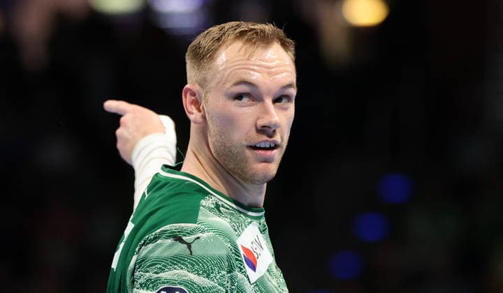 Mathias Gidsel zeigend, gestikulierend Aktion Oberkörper Handball HBL Bundesliga Herren 32. Spieltag Saison 2025 2026 21.05.2026 Füchse Berlin vs TSV Hannover Burgdorf