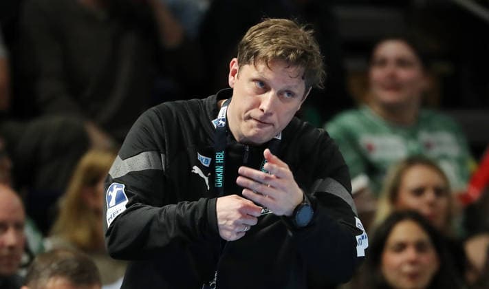 Trainer Nicolej Krickau feuert an Aktion Oberkörper Handball HBL Bundesliga Herren 32. Spieltag Saison 2025 2026 21.05.2026 Füchse Berlin vs TSV Hannover Burgdorf