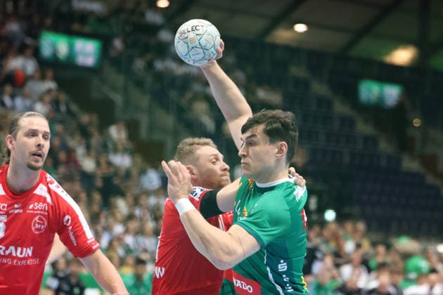 Deutschland: Handballbundesliga 2025 - 2026, 32. Spieltag - SC DHfK Leipzig gegen MT Melsungen, Quarterback Immobilien Arena (Leipzig): Matej Klima MatÄ›j Klima (SC DHfK Leipzig, 13) Copyright: xLucasxWalterx