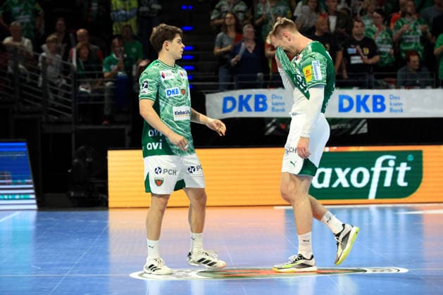 DEU, DHB, 1.HBL, Fuechse Berlin vs. Hannover Burgdorf, 21.05.2026, Max-Schmeling-Halle, Berlin, DEU, DHB, 1.HBL, Fuechse Berlin vs. Hannover Burgdorf, im Bild Prantner, Leo (Fuechse Berlin 6), Mathias Gidsel (Fuechse Berlin 19)