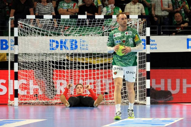 DEU, DHB, 1.HBL, Fuechse Berlin vs. Hannover Burgdorf, 21.05.2026, Max-Schmeling-Halle, Berlin, DEU, DHB, 1.HBL, Fuechse Berlin vs. Hannover Burgdorf, im Bild Mathias Gidsel (Fuechse Berlin 19), Lasse Ludwig (Fuechse Berlin 1)