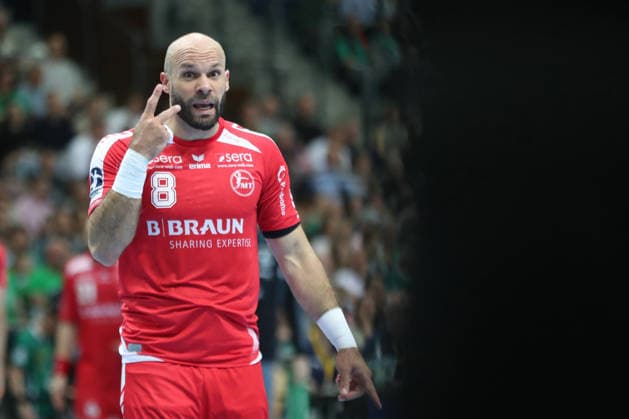 Handball DAIKIN HBL, SC DHfK Leipzig - MT Melsungen; 21.05.2026 Adrian Sipos (8, MT Melsungen). Handball, DAIKIN HBL, 1. Bundesliga, Saison 2025 2026, 32. Spieltag: SC DHfK Leipzig vs. MT Melsungen am 21.05.2026 in der Quarterback Immobilien Arena Leipzig. Copyright: xBEAUTIFULxSPORTS JanxKaeferx