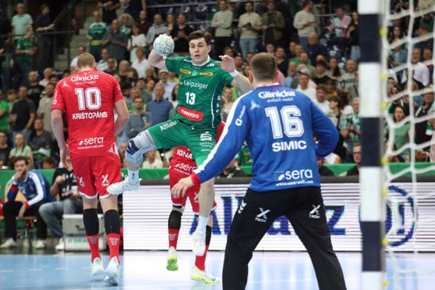 Handball DAIKIN HBL, SC DHfK Leipzig - MT Melsungen; 21.05.2026 Matej Klima (13, SC DHfK Leipzig). Handball, DAIKIN HBL, 1. Bundesliga, Saison 2025 2026, 32. Spieltag: SC DHfK Leipzig vs. MT Melsungen am 21.05.2026 in der Quarterback Immobilien Arena Leipzig. Copyright: xBEAUTIFULxSPORTS JanxKaeferx