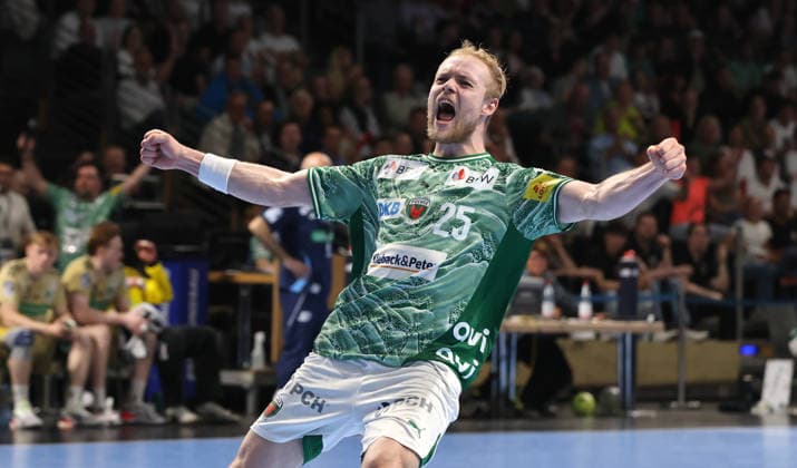 Matthes Langhoff jubelt nach Tor Freude Emotion Jubel Handball HBL Bundesliga Herren 32. Spieltag Saison 2025 2026 21.05.2026 Füchse Berlin vs TSV Hannover Burgdorf *** Matthes Langhoff celebrates after goal Joy Emotion Cheers Sport Handball HBL Bundesliga Men 32 Matchday Season 2025 2026 21 05 2026 Füchse Berlin vs TSV Hannover Burgdorf