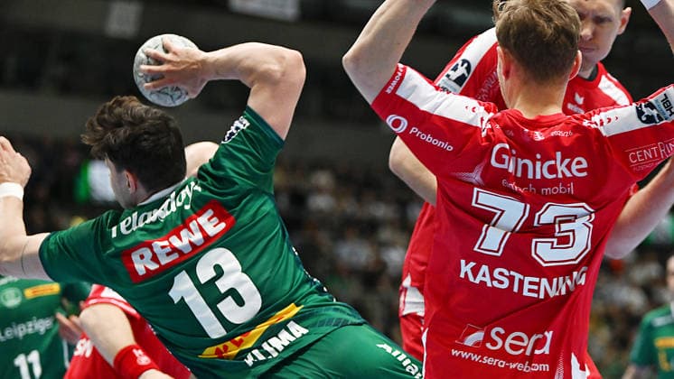 Handball-Bundesliga, Saison 2025 2026, 32. Spieltag, SC DHfK Leipzig vs. MT Melsungen (21.05.2026) Torwurf Matej Klima (Rückraum Rückraumspieler DHfK Leipzig, Rückennumer 13) beim Handball-Bundesliga-Spiel DHfK Leipzig gegen MT Melsungen (21.05.2026) Leipzig Sachsen Deutschland QUARTERBACK Immobilien Arena Am Sportforum 2