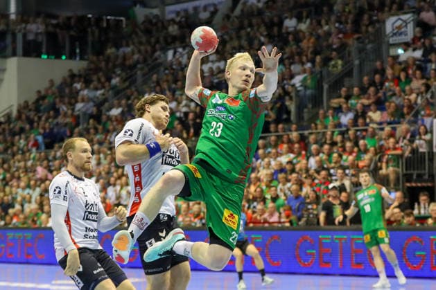 21.05.2026, xgox, Handball - Daikin HBL SC Magdeburg - SG Flensburg-Handewitt emspor, v.l. Magnus Saugstrup (Magdeburg, 23) wirft Tor, Torschuetze, erzielt Tor, Treffer, scores the goal Magdeburg *** 21 05 2026, xgox, Handball Daikin HBL SC Magdeburg SG Flensburg Handewitt emspor, v l Magnus Saugstrup Magdeburg, 23 throws goal, Torschuetze, scores goal, Treffer, scores the goal Magdeburg