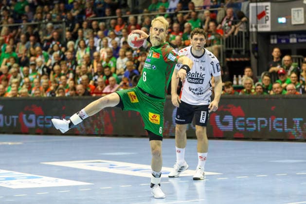 21.05.2026, xgox, Handball - Daikin HBL SC Magdeburg - SG Flensburg-Handewitt emspor, v.l. Matthias Musche (Magdeburg, 6) beim Siebenmeter Magdeburg