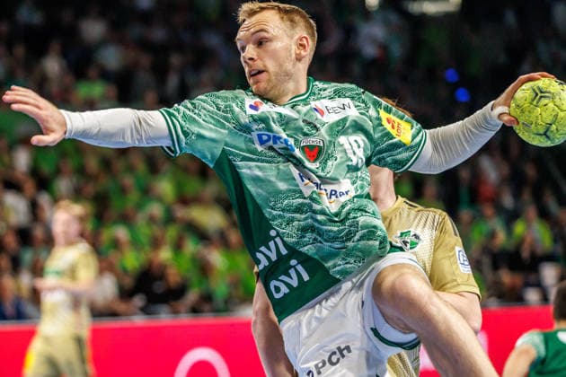 Berlin, 21.05.26, Handball: Bundesliga, Fuechse Berlin - TSV Hannover-Burgdorf, 32. Spieltag, Max-Schmeling-Halle. Mathias Gidsel (Fuechse Berlin) wirft den Ball auf das Tor. Fuechse Berlin - TSV Hannover-Burgdorf