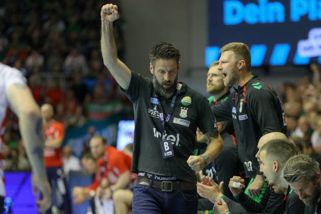21.05.2026, xtgx, Handball, Daikin HBL, SC Magdeburg - SG Flensburg Handewitt v.l. Bennet Wiegert (Magdeburg, Trainer) Jubel, Torjubel, jubelt ueber das Tor, celebrate the goal, celebration Magdeburg