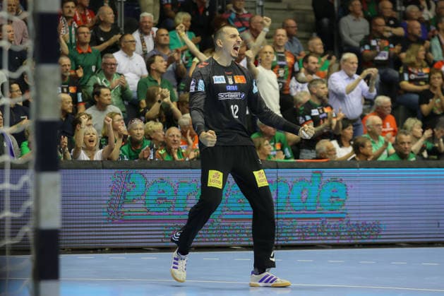 21.05.2026, xtgx, Handball, Daikin HBL, SC Magdeburg - SG Flensburg Handewitt v.l. Matej Mandic (Magdeburg, 12) Jubelt ueber gehaltenen Ball, abgewehrt, gehalten, Torhueter Magdeburg