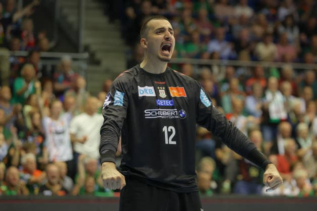 21.05.2026, xtgx, Handball, Daikin HBL, SC Magdeburg - SG Flensburg Handewitt v.l. Matej Mandic (Magdeburg, 12) Jubelt ueber gehaltenen Ball, abgewehrt, gehalten, Torhueter Magdeburg