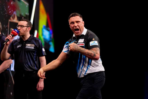 2026 BetMGM Premier League Darts, Night 16, Sheffield Gerwyn Price celebrates winning a leg during the 2026 BetMGM Premier League Darts, Night 16 at the Utilita Arena, Sheffield, England on 21 May 2026 Credit: Alex Young Every Second Media Editorial use only. All images are copyright Every Second Media Limited. No images may be reproduced without prior permission. Copyright: xIMAGO EveryxSecondxMediax ESM-2003-0026 AlexxYoungx xEveryxSecondxMediax