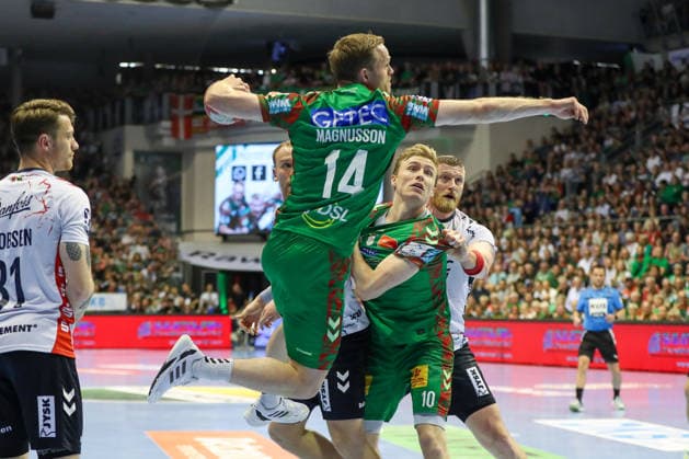 21.05.2026, xgox, Handball - Daikin HBL SC Magdeburg - SG Flensburg-Handewitt emspor, v.l. Omar Ingi Magnusson (Magdeburg, 14) wirft Tor, Torschuetze, erzielt Tor, Treffer, scores the goal Magdeburg