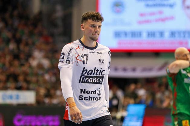 21.05.2026, xgox, Handball - Daikin HBL SC Magdeburg - SG Flensburg-Handewitt emspor, v.l. Marko Grgic (Flensburg, 17) enttaeuscht, schaut enttaeuscht, niedergeschlagen, disappointed Magdeburg