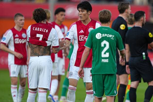VOLENDAM , 21-05-2026 , Kras Stadium, season 2025 2026 , Play-offs for European football , Dutch Eredivisie Football . Match between Ajax and FC Groningen , picture shows Ajax player Takehiro Tomiyasu Ajax - Groningen (play off)  x203867655x Copyright: