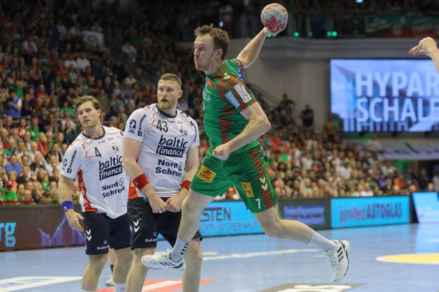 21.05.2026, xtgx, Handball, Daikin HBL, SC Magdeburg - SG Flensburg Handewitt v.l. Felix Claar (Magdeburg, 7) wirft Tor, Torschuetze, erzielt Tor, Treffer, scores the goal Magdeburg
