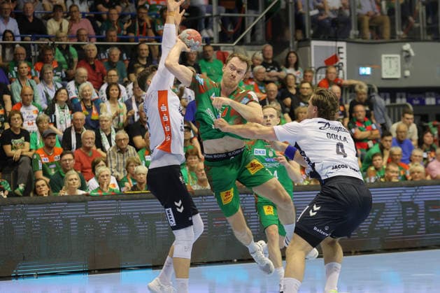 21.05.2026, xtgx, Handball, Daikin HBL, SC Magdeburg - SG Flensburg Handewitt v.l. Felix Claar (Magdeburg, 7) wirft Tor, Torschuetze, erzielt Tor, Treffer, scores the goal Magdeburg