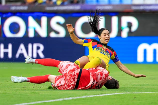 CONCACAF W CHAMPIONS CUP 2026 CONCACAF W CHAMPIONS CUP 2026 AMERICA VS GOTHAM FC 20052026 PACHUCA, HIDALGO. Action photo of Scarlett Camberos (top) of America and Ann Katrin Berger goalkeeper of Gotham FC, during semifinal game of the CONCACAF W Champions Cup 2026, held at the Estadio Hidalgo of Pachuca, Hidalgo. Foto de accion de Scarlett Camberos (arriba) de America y Ann Katrin Berger arquera de Gotham FC, durante juego semifinal de la CONCACAF W Champions Cup 2026, celebrado en el Estadio Hidalgo de Pachuca, Hidalgo. PHOTO BY IMAGENSHOP AGENCIA FOTOGRAFICA PACHUCA HIDALGO MEXICO Copyright: xJorgexReyesx