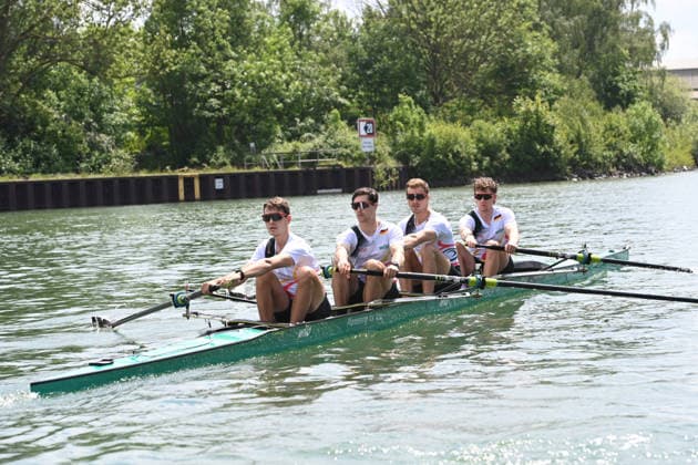 Der Vierer ohne Steuermann mit Schlagmann Jasper ANGL, Benedict EGGELING, Rene SCHMELA und Mark HINRICHS, beim Training auf dem Dortmund-Ems-Kanal, Rudern, Praesentation Deutschland-Achter der Saison 2026, am 21.05.2026 in Dortmund Deutschland. Â