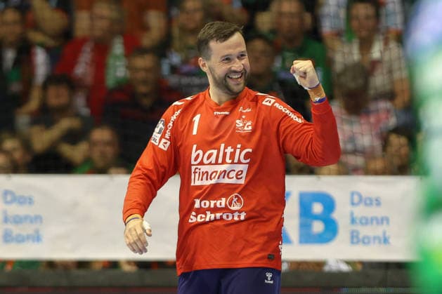 21.05.2026, xtgx, Handball, Daikin HBL, SC Magdeburg - SG Flensburg Handewitt v.l. Benjamin Buric (Flensburg, 1) Jubelt ueber gehaltenen Ball, abgewehrt, gehalten, Torhueter Magdeburg