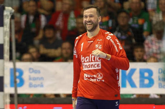 21.05.2026, xtgx, Handball, Daikin HBL, SC Magdeburg - SG Flensburg Handewitt v.l. Benjamin Buric (Flensburg, 1) Jubelt ueber gehaltenen Ball, abgewehrt, gehalten, Torhueter Magdeburg