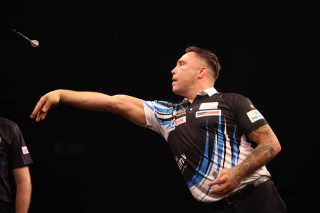 RECORD DATE NOT STATED 21st May 2026, Utilita Arena, Sheffield, Yorkshire, England; 2026 PDC Bet MGM Premier League Darts Night Sixteen; Gerwyn Price in action AidanxHunter