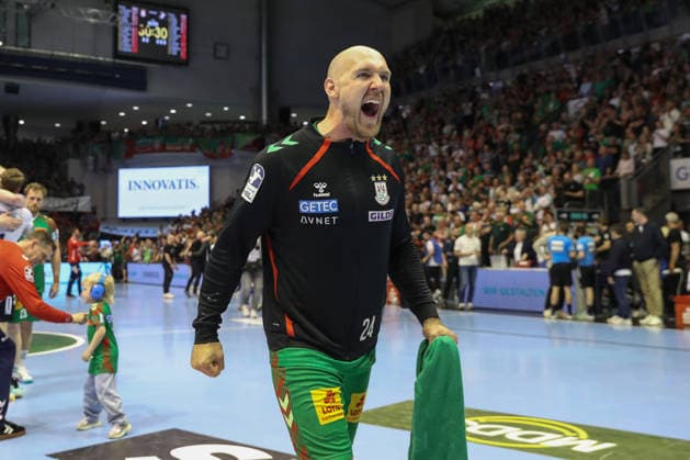 21.05.2026, xtgx, Handball, Daikin HBL, SC Magdeburg - SG Flensburg Handewitt v.l. Christian O Sullivan (Magdeburg, 24) Jubel über Titelgewinn, Meisterschaft, deutscher Meister, jubelt, celebration Magdeburg