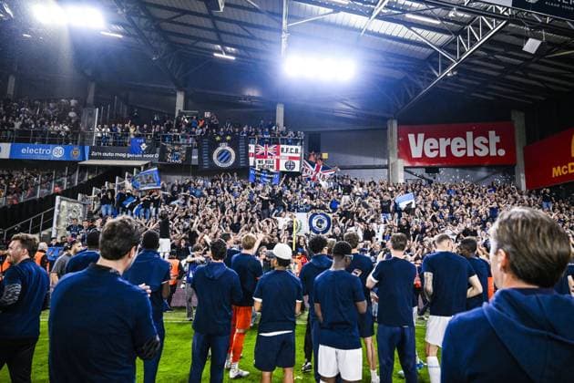 Club s supporters celebrate after winning the title at a soccer match between KV Mechelen and Club Brugge KV, Thursday 21 May 2026 in Mechelen, on the ninth day of the Champion s Play-offs of the 2025-2026 Jupiler Pro League first division of the Belgian championship. TOM GOYVAERTS TomxGoyvaerts  x174681826x