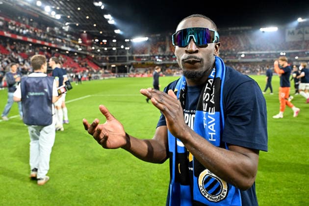 260521 KV Mechelen vs Club Brugg Carlos Forbs (9) of Club Brugge celebrates during the Jupiler Pro League season 2025 - 2026 matchday 9 game in the Champions Play offs between KV Mechelen and Club Brugge KV on May 21 , 2026 in Mechelen, Belgium. (Photo by David Catry Isosport) Mechelen Belgium  Copyright: xDavidxCatryx 20260521DC2_5821