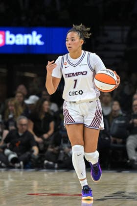 MINNEAPOLIS, MN - MAY 21: Toronto Tempo guard Kiki Rice (1) brings the ball up court during the second half of a WNBA, Basketball Damen, USA game between the Minnesota Lynx and Toronto Tempo on May 21, 2026, at Target Center in Minneapolis MN. (Photo by Nick Wosika Icon Sportswire) WNBA: MAY 21 Toronto Tempo at Minnesota Lynx EDITORIAL USE ONLY Icon2026052120