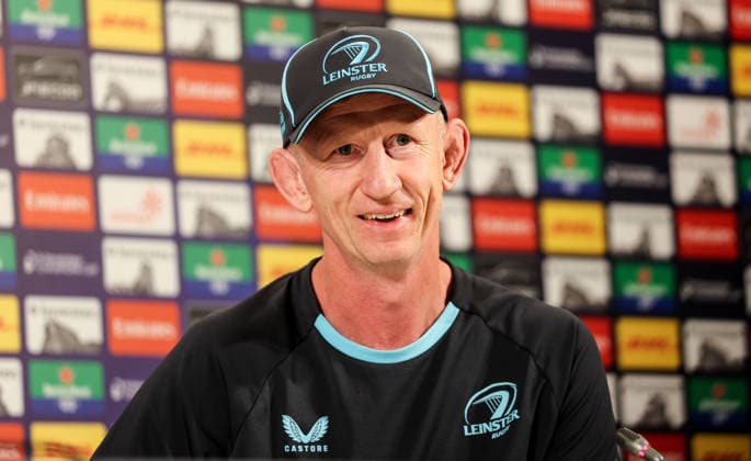 Leinster Rugby press conference, PK, Pressekonferenz San Mames Stadium, Bilbao, Spain 22 5 2026 Head Coach Leo Cullen Leo Cullen 22 5 2026  Copyright: x INPHO NickxElliottx AC012724