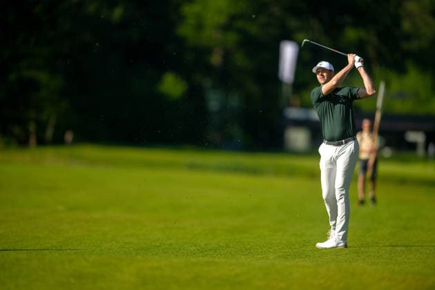 ANTWERP, BELGIUM - MAY 22: Victor Perez of France taking his second shot from the fairway on the 13th hole during the second round of the Soudal Open at Rinkven International Golf Club on May 22, 2026 in Antwerp, Belgium. Credit: Andy Astfalck NurPhoto Belgium Copyright: xAndyxAstfalckx