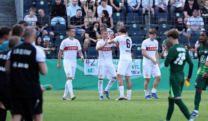 22.05.26 A-Junioren DFB-Pokal Finale 2026 U19 VfL Wolfsburg - U19 VfB Stuttgart Deutschland, Potsdam, 22.05.2026, Fussball, Saison 2025 2026, A-Junioren DFB-Pokal Finale 2026, U19 VfL Wolfsburg - U19 VfB Stuttgart: Enis Redzepi (U19 VfB Stuttgart); Jubel Tor 0:1 Redzepi.