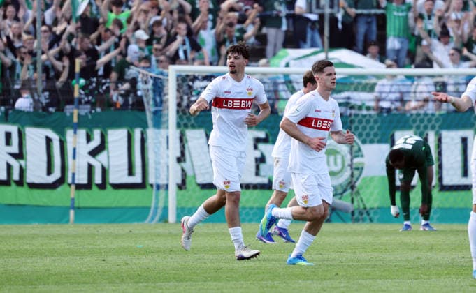 22.05.26 A-Junioren DFB-Pokal Finale 2026 U19 VfL Wolfsburg - U19 VfB Stuttgart Deutschland, Potsdam, 22.05.2026, Fussball, Saison 2025 2026, A-Junioren DFB-Pokal Finale 2026, U19 VfL Wolfsburg - U19 VfB Stuttgart: Mirza Catovic (U19 VfB Stuttgart); Jubel Tor 0:2 Catovic.