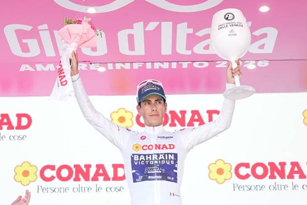 Portugal™s Afonso Oliveira Eulalio of Bahrain Victorious pink jersey during Stage 13 of the Giro d™Italia from Alessandria to Verbania Italy, Friday May 22, 2026  Copyright: xGianmattiaxD Albertoi LaPressex