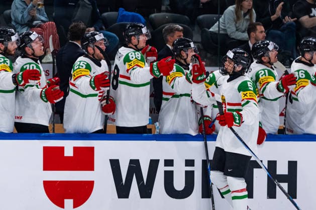 ZURICH, SWITZERLAND - MAY 22: Doman Szongoth (Hungary, 5) during his goal celebration 5:1 during the Preliminary Round - Group A Match 33 between Germany and Hungary at the IIHF Ice hockey, Eishockey World Championship, WM, Weltmeisterschaft 2026, Swiss Life Arena on May 22, 2026 in Zurich, Switzerland. Zurich Switzerland Copyright: xTimoxSteinx
