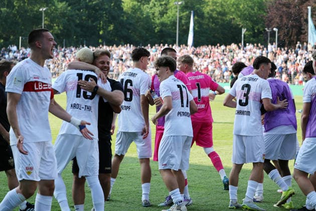 22.05.26 A-Junioren DFB-Pokal Finale 2026 U19 VfL Wolfsburg - U19 VfB Stuttgart Deutschland, Potsdam, 22.05.2026, Fussball, Saison 2025 2026, A-Junioren DFB-Pokal Finale 2026, U19 VfL Wolfsburg - U19 VfB Stuttgart: Neno Zezelj (U19 VfB Stuttgart); Jubel Tor 0:3 Zezelj.