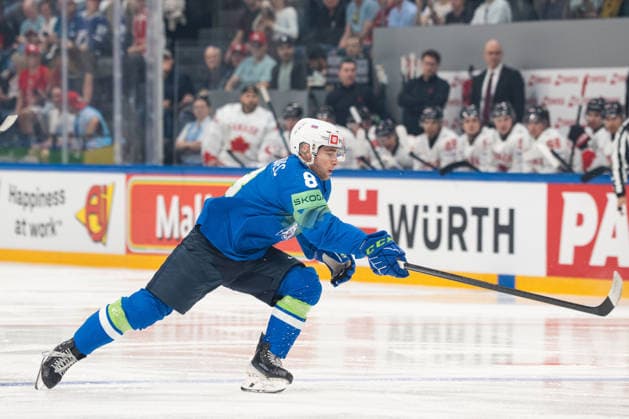 FRIBOURG, FRIBOURG - MAY 22: Marcel Mahkovec of Slovenia during the 2026 IIHF World Championship, WM, Weltmeisterschaft Preliminary Round Group B match between Canada and Slovenia at BCF Arena on May 22, 2026 in Fribourg, Fribourg, Switzerland.  Copyright: xLivioxBaeriswylx xSPPx Sportspressphoto_SPR151859