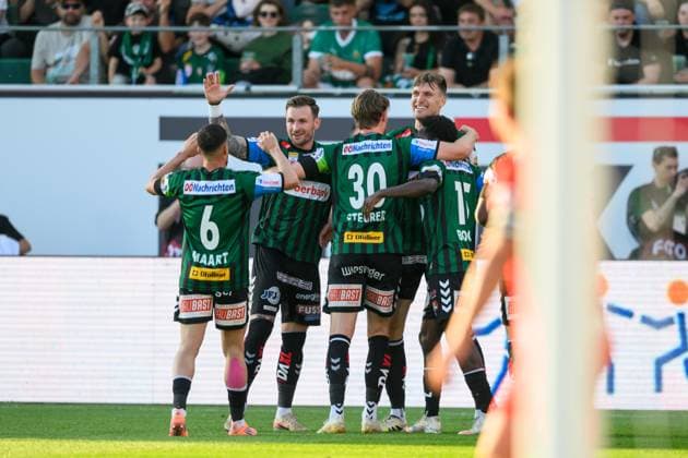SOCCER - BL, Ried vs Rapid RIED,AUSTRIA,22.MAY.26 - SOCCER - ADMIRAL Bundesliga, Europacup play off, SV Ried vs SK Rapid Wien. Image shows the rejoicing of Ried.  GEPAxpictures xDanielaxMoser