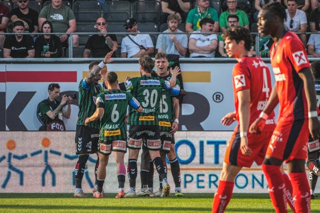 Fussball Österreich, Admiral Bundesliga Europacup-Playoff Finale ECL 2025 2026, SV Oberbank Ried vs. SK Rapid Wien (SKR) - BWT x Oberösterreichische Arena (Ried): Nikki Havenaar (SV Oberbank Ried) mit dem Tor zum 0:1 - Jubel, Torjubel Copyright: xLukasxBierederx